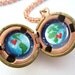 Earth Love - Hand-painted Locket, Miniature Original Artwork, Blue and Green Planet in a Deep Blue Outerspace