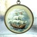 Hand-painted Pendant Necklace - Stormy Sailing Ship Seascape in Oil Paint