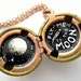Oil Painted Locket, Fly Me to the Moon in Miniature - Black and White in a Vintage Stock Brass Ball
