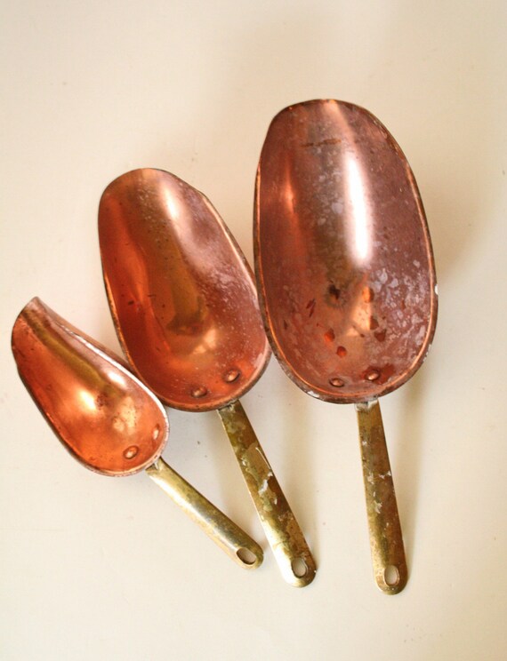 RESERVED set of 3 vintage copper scoops