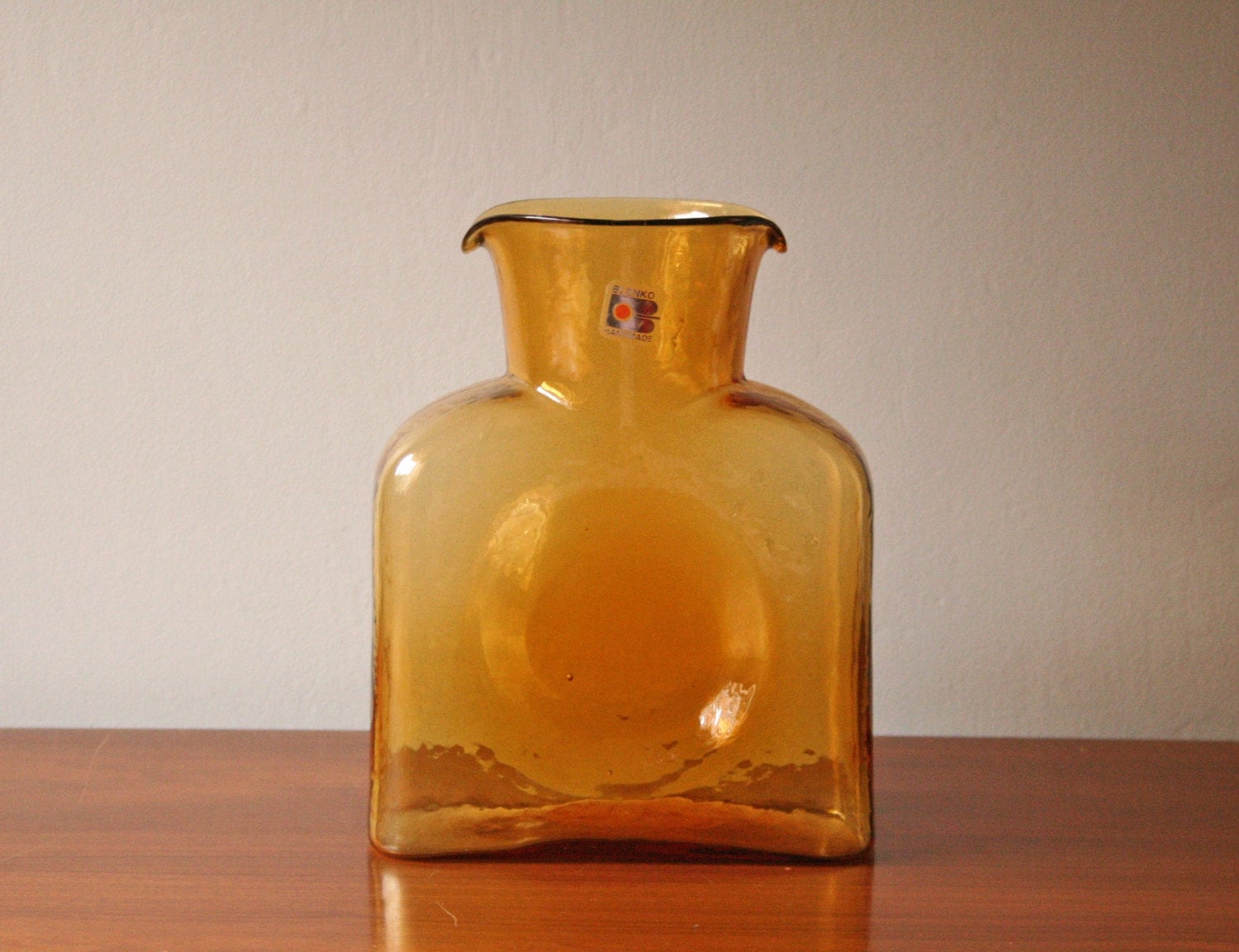vintage amber Blenko art glass decanter vase