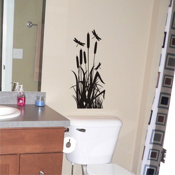 Items similar to Dragonflies with Cattails Wall Decal Nature Wall Art