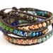 Extra Long 3X- 4X Organic Leather Beaded Wrap Bracelet. Good Luck Elephant With Brown Green and Blue Stones OOAK Made To Order
