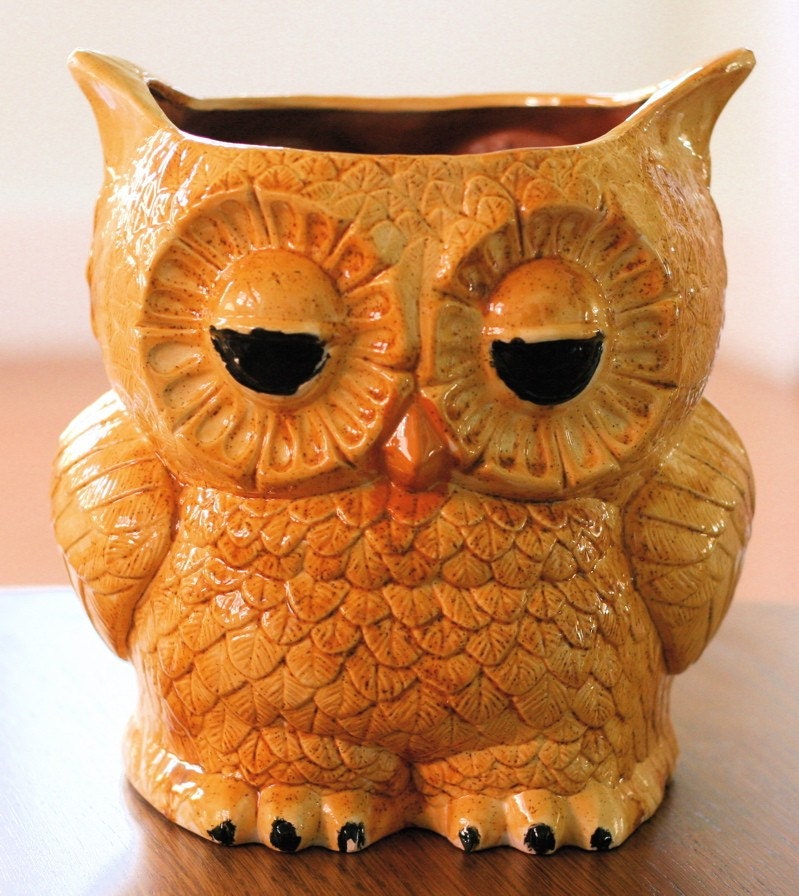 Huge Ceramic Vintage Owl Planter