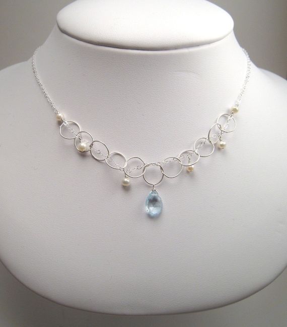 Items similar to Blue Topaz and Pearl Necklace on Etsy