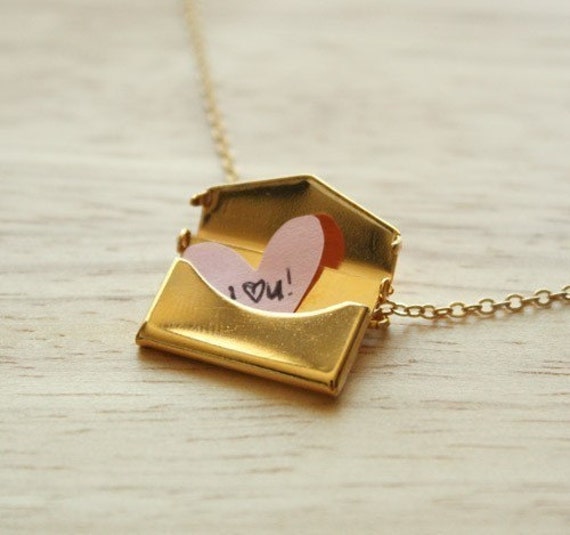Secret Love Letters Gold Envelope Necklace