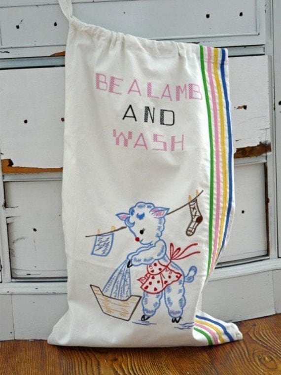 Sale FREE SHIP 10 Bags Christmas/Wholesale/Wedding/Bridesmaid/Birthday Party Favor Retro Vintage Embroidered Laundry Bag Be A Lamb and Wash Il_570xn