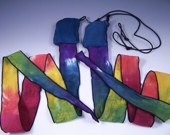 Large Poi with Canvas Bags and Rainbow Silk Tails