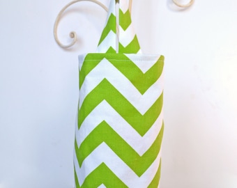 Fabric Plastic Grocery Bag Holder Green Chevron Zig Zag