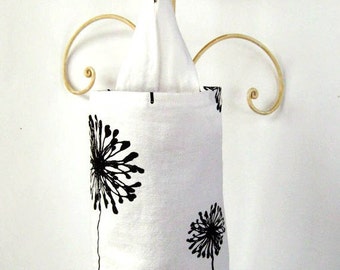 Black and White Dandelion Fabric Plastic Grocery Bag Holder