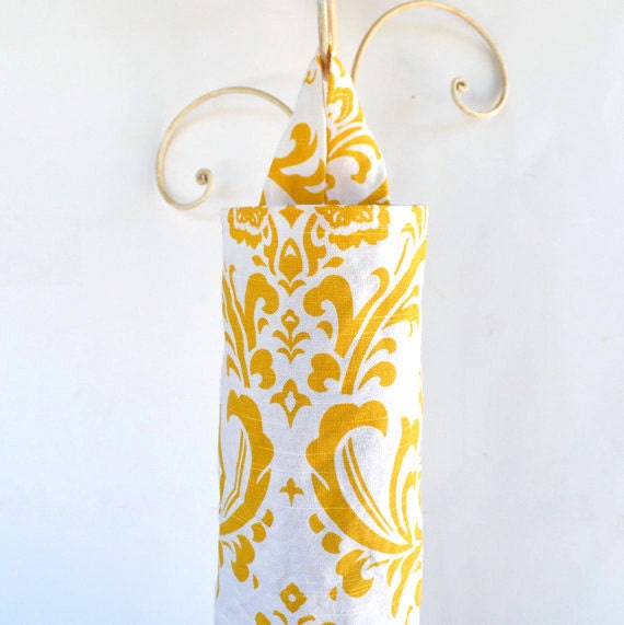 Fabric Plastic Grocery Bag Holder Dispenser Light Mustard Yellow and ...