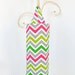 Fabric Cloth Plastic Grocery Bag Holder Chevron Grey Pink and Green