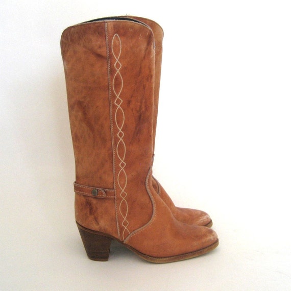 vintage Marbled Caramel Leather Boots ..... Size: by AliyaAndLucas