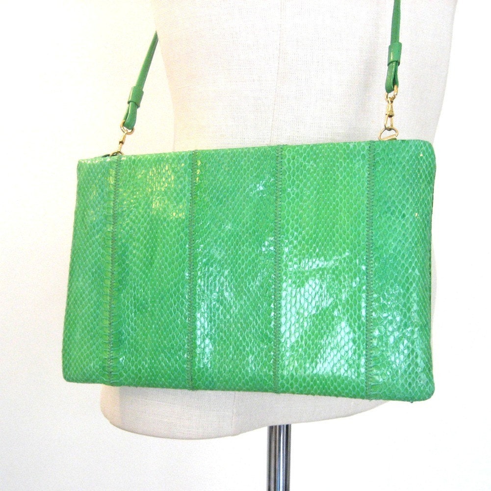 lime green snake skin purse