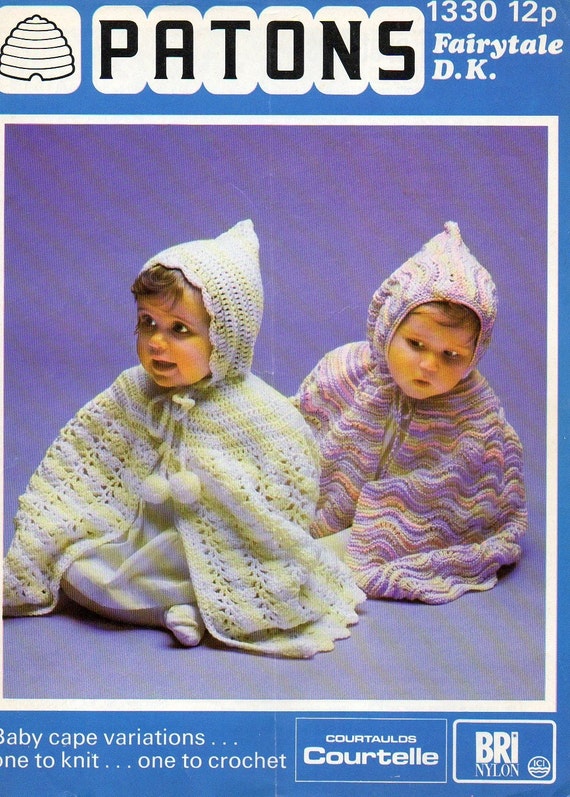 1970s 2 knitted and crochet baby hooded capes pattern pdf