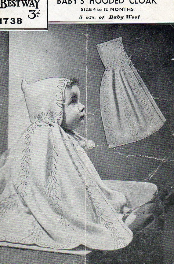 1930s Baby Hooded Cloak Cape Knitting Pattern pdf