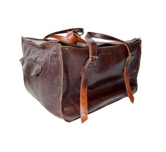 large brown leather holdall