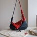 Rosaire, upcycled navy and red leather hobo shoulder bag, handmade.