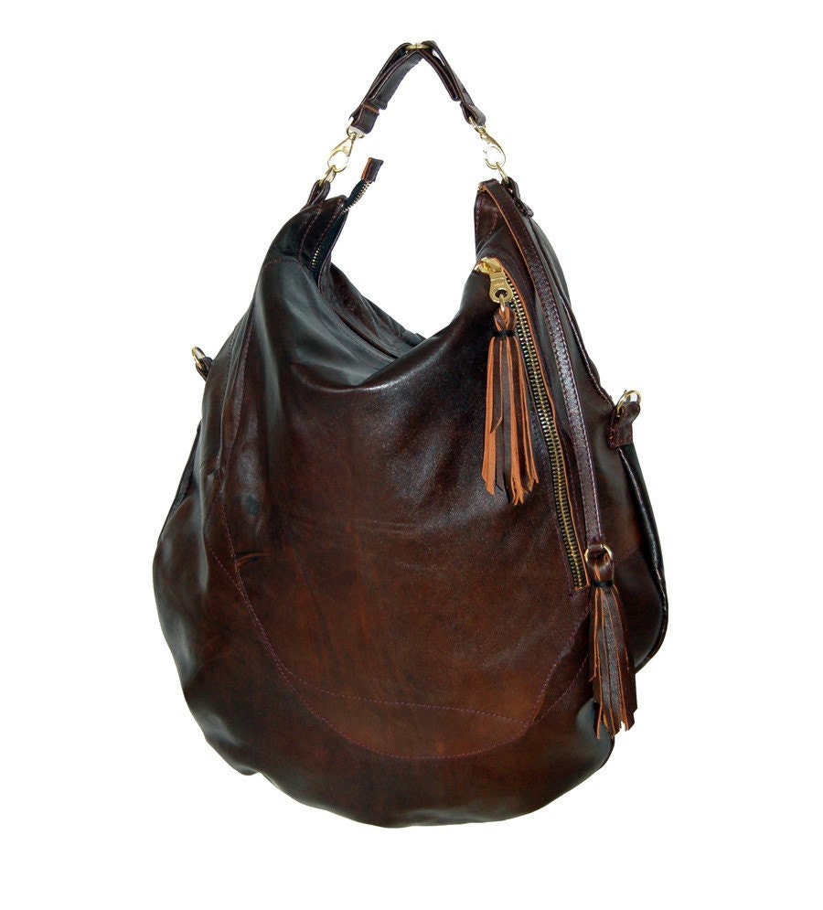 Roselle two size brown leather hobo bag handmade by delacyonline