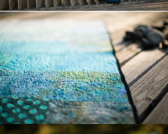 Modern Quilts Throw Size Quilt Handmade Quilt Turquoise Quilt Ocean Quilt Lap Quilt Ombre Quilt Meditation Blanket Fiber Art Quilt Sea Theme