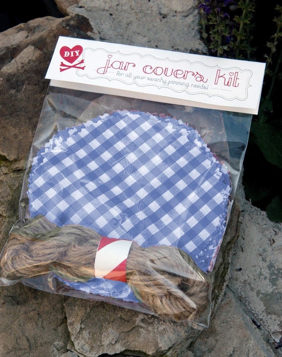 Fabric Jar Cover Kit BLUE GINGHAM 25 Qty