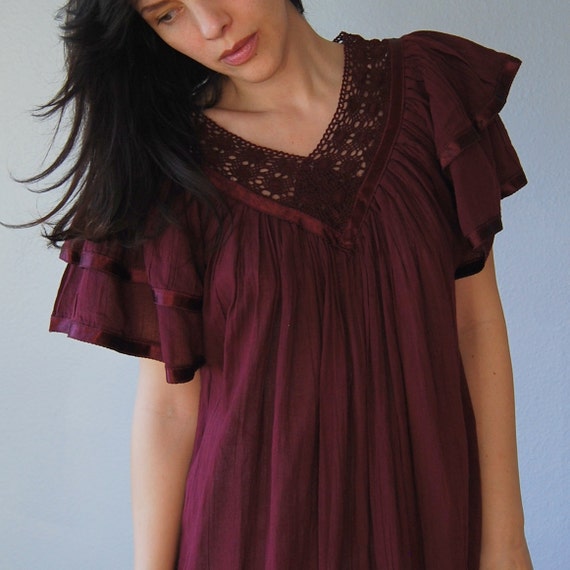 70s gauze goddess / merlot trapeze dress