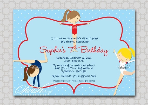 Gymnastics Invite - Girl Gymnasts- printable party - Digital Invite Il_570xn