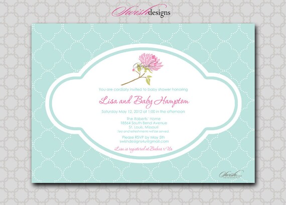 Shabby Chic Baby Shower Bridal Shower Invitation - Flower Floral Gender Neutral Invite Printable - 5x7 digital file Il_570xn