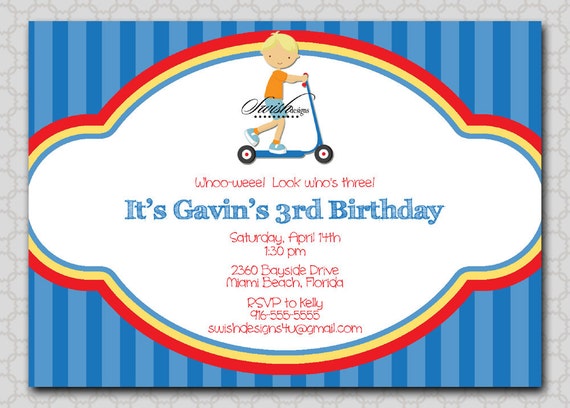 Boy Birthday Invitation - 5x7 printable digital invite - boy razor scooter Il_570xn
