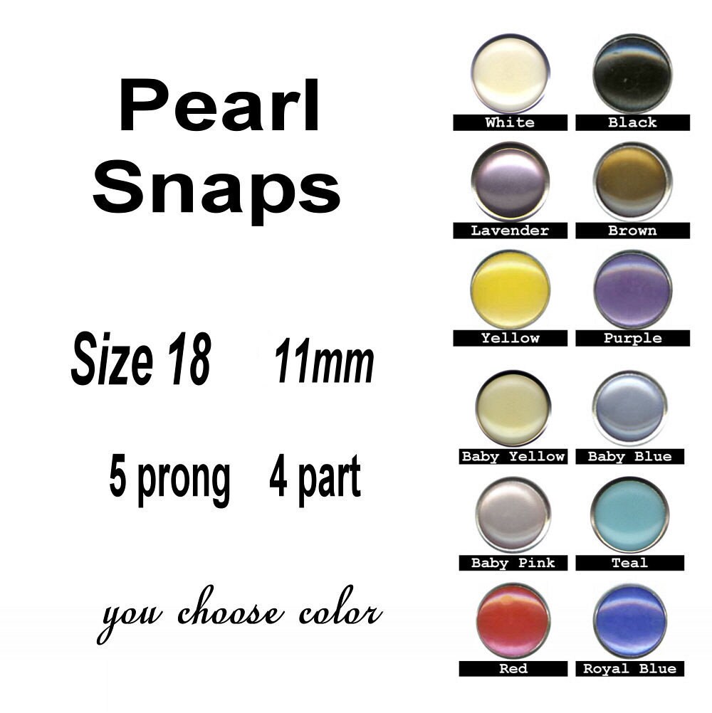 24 sets Pearl No Sew SNAPS 11mm 5 prong 4 Part Size 18