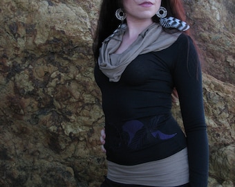 Cowl Hoodie with Moon phases appliqué Organic Bamboo Jersey
