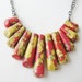 tribal fringe necklace - statement necklace - spike necklace - red - yellow - semi precious - bib -necklace