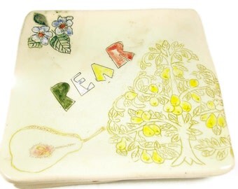 Ceramic Plate - PEAR Square Plate - Handmade Dinnerware - Ready to Ship Today - Mishima Style Wall Hanging
