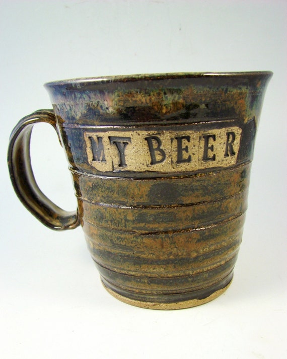 Huge Beer Mug / Handmade Stoneware Wheelthrown Clay Pottery