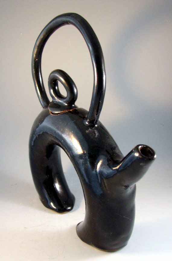 Shiny Black Donut Teapot / Wheel Thrown Stoneware Pottery
