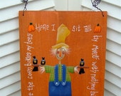 Hand Painted 'Tickles' Scarecrow Wood Wall Plaque on Wire Hanger OFG