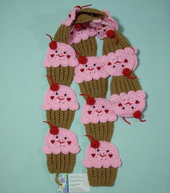 Cupcake Scarf Crochet foodie food Lt. Chocolate by Cupcake Scarf Crochet foodie food Lt. Chocolate by
