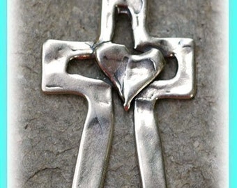 Sterling Silver Cross Pendant, Heart on a Cross Pendant, -144