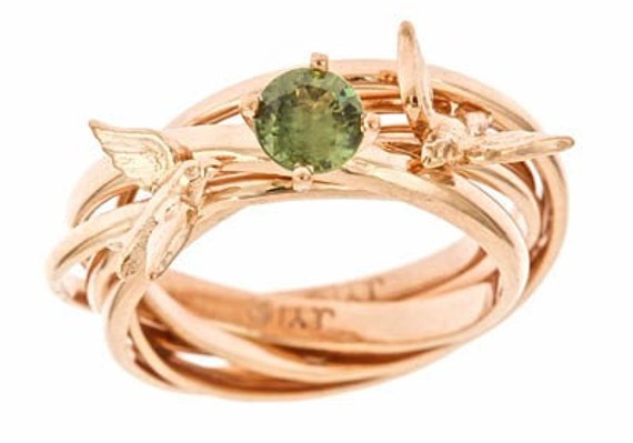 Custom Engagement Nest Ring 14k Rose Gold Green Sapphire