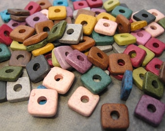 25 Mykonos Greek Ceramic Beads Earthy Assortment 8mm Square Beads