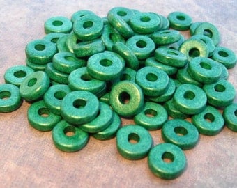 25 Mykonos Greek Ceramic Beads Dark Forest Green 8mm Round Washer Beads