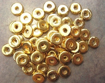Gold 8mm Greek Ceramic Beads, Gold Round Washer Spacers, Pick Your Own Bulk Price