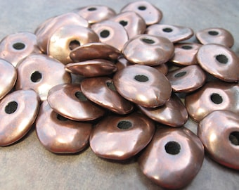 10 Greek Ceramic Beads - 13mm Metalized Greek Bronze Cornflake Beads