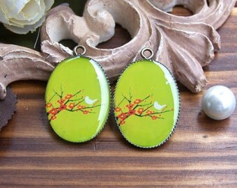 4pcs 18x25mm Handmade Resin Cabochon Pendant With Bronze Base Settings -- RP441C