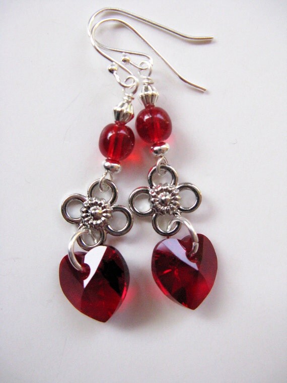 Items similar to Red Hot Hearts - Crystal Heart Sterling Silver ...