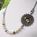 Bunny and Swarovski Pearls Beaded Antiqued Brass Chain Necklace