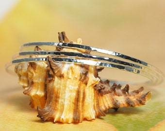 Sterling Silver Bangle Bracelets / Set of 3 Silver Hammered Bangles / Made to Order Bangles