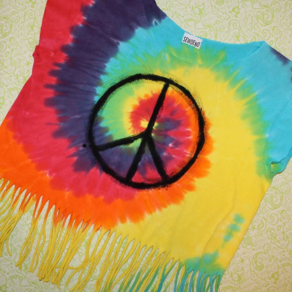 Tye Dye Peace Sign Fringe Crop Top