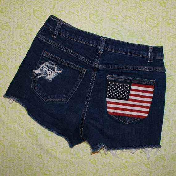 SALE dark blue america high waist jean shorts by SewOeno on Etsy