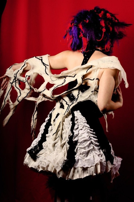 Tattered Shawl Scarf Cream Torn Bat Wings Nuno Wrap Gothic